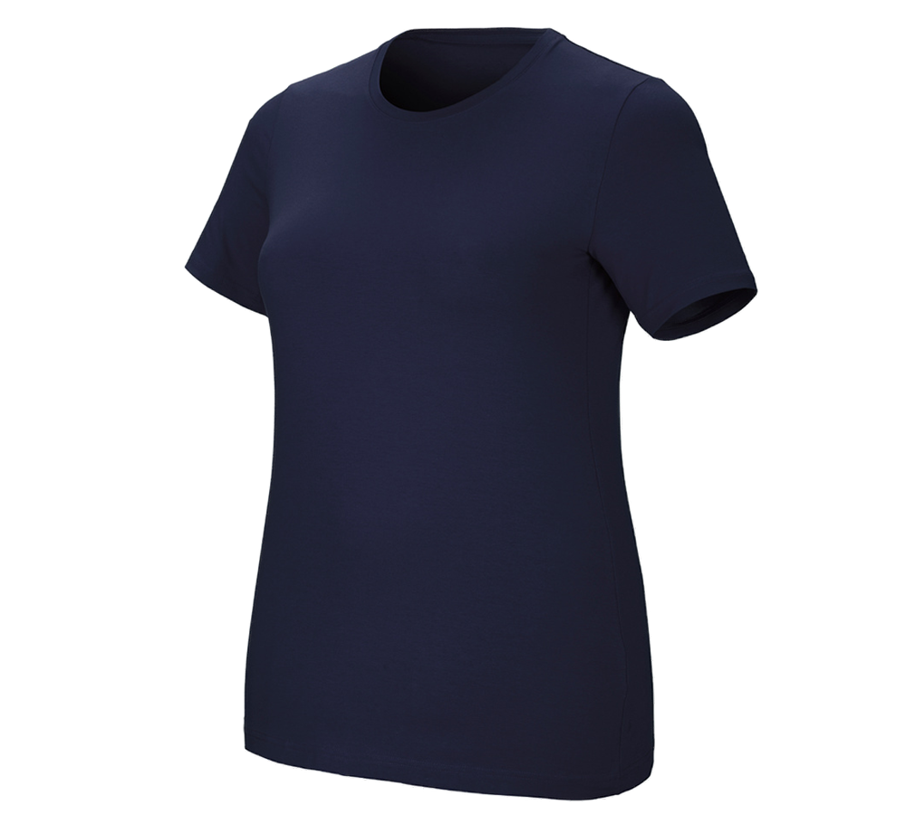 Maglie | Pullover | Bluse: e.s. t-shirt cotton stretch, donna, plus fit + blu scuro