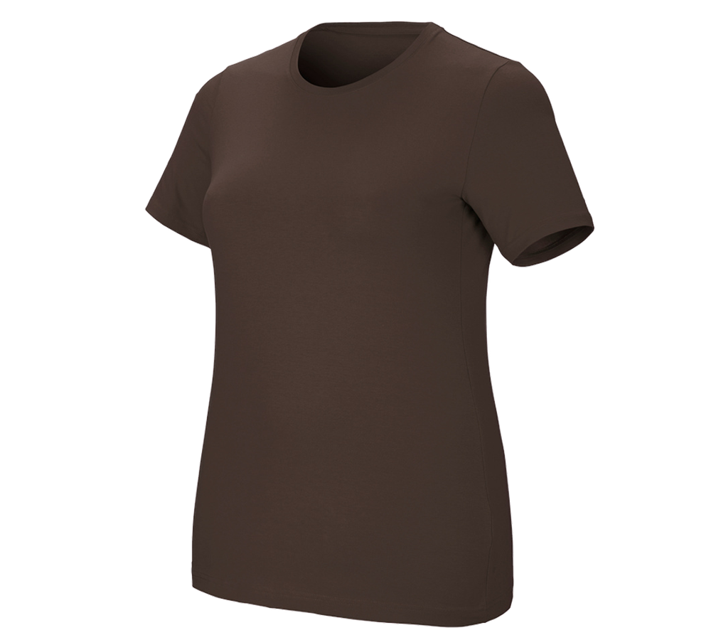 Temi: e.s. t-shirt cotton stretch, donna, plus fit + castagna