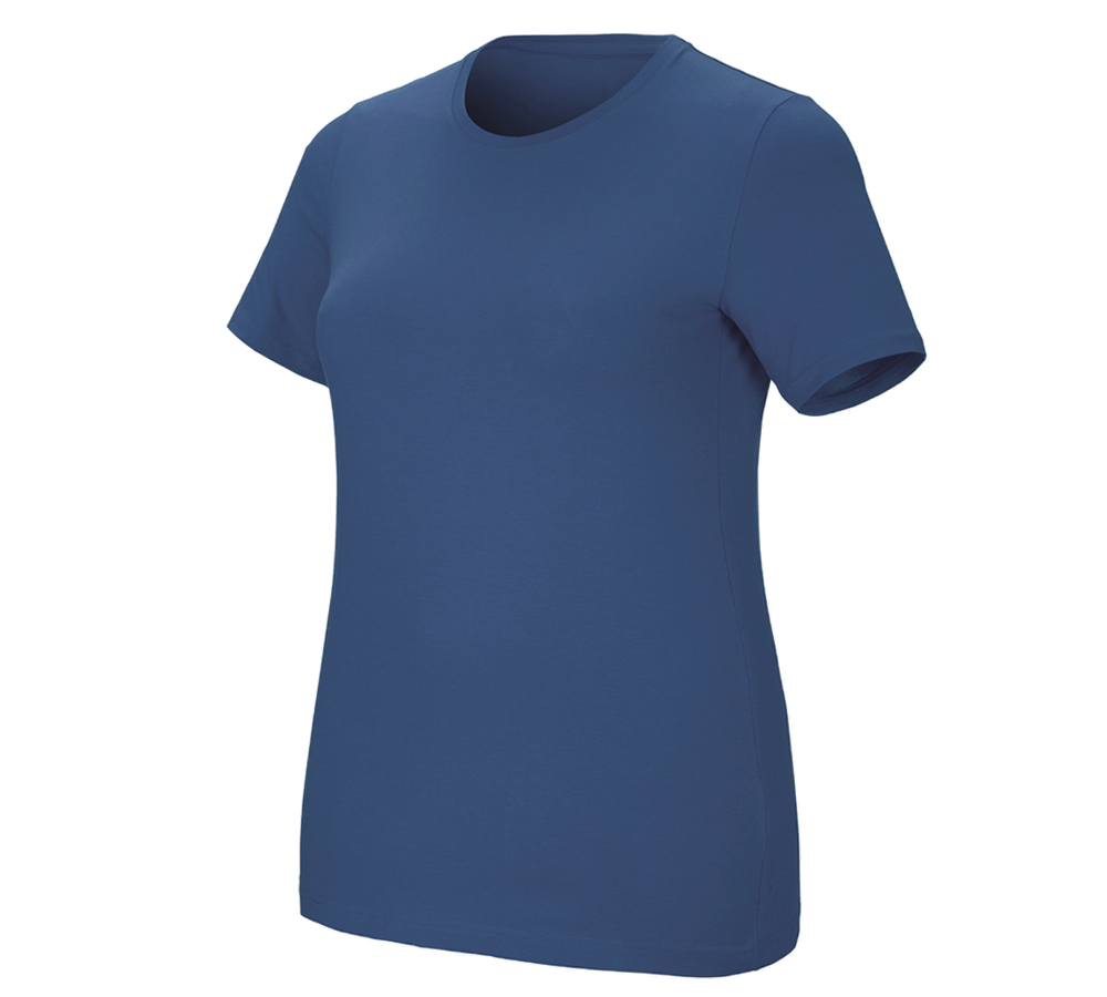 Maglie | Pullover | Bluse: e.s. t-shirt cotton stretch, donna, plus fit + cobalto