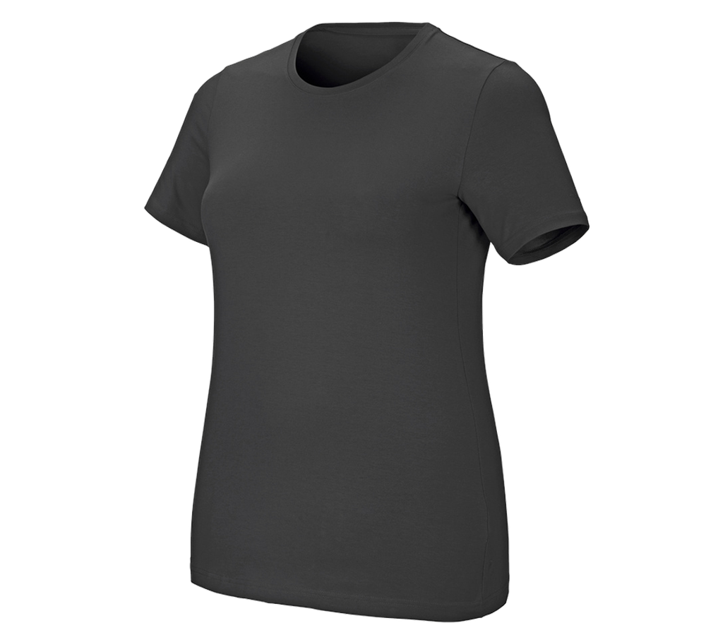 Maglie | Pullover | Bluse: e.s. t-shirt cotton stretch, donna, plus fit + antracite 