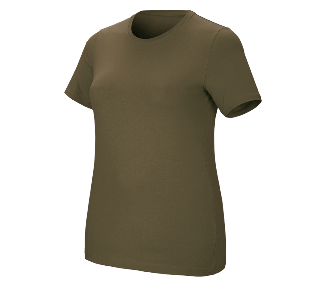 Maglie | Pullover | Bluse: e.s. t-shirt cotton stretch, donna, plus fit + verde fango