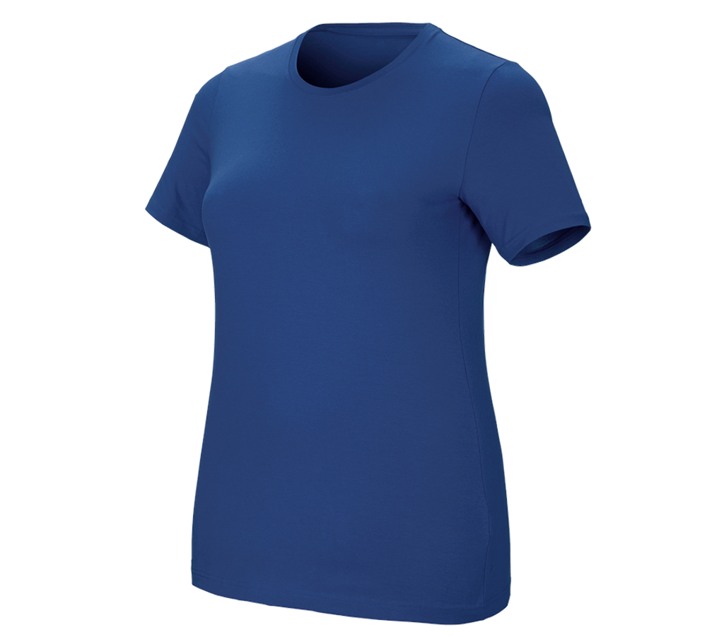 Maglie | Pullover | Bluse: e.s. t-shirt cotton stretch, donna, plus fit + blu alcalino