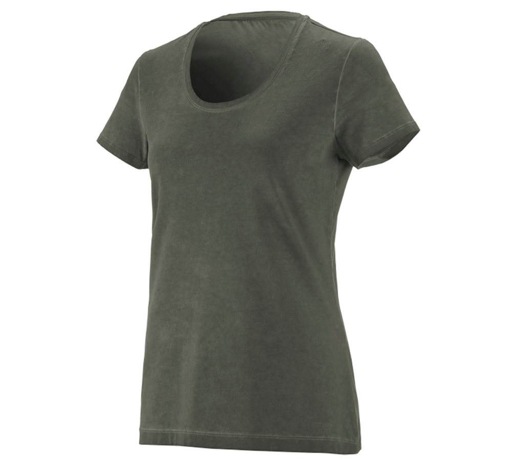 Maglie | Pullover | Bluse: e.s. t-shirt vintage cotton stretch, donna + verde mimetico vintage