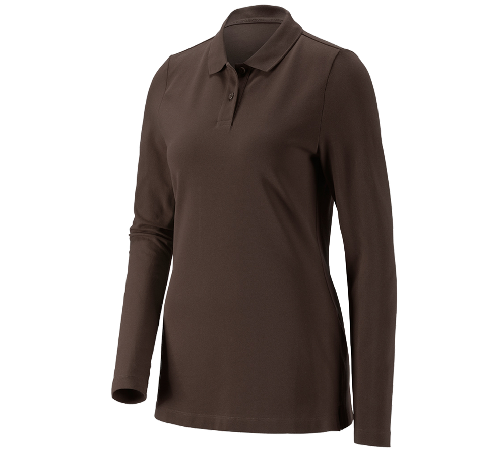 Maglie | Pullover | Bluse: e.s. polo in piqué longsleeve cotton stretch,donna + castagna
