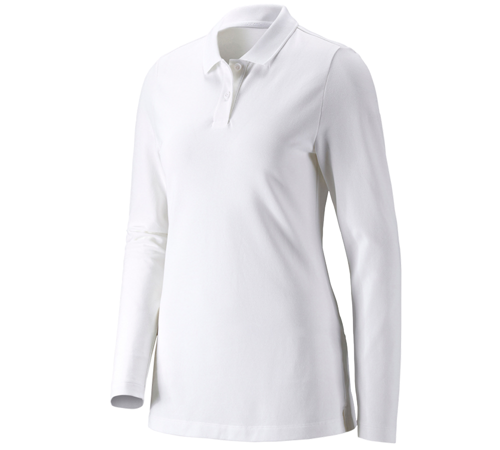 Maglie | Pullover | Bluse: e.s. polo in piqué longsleeve cotton stretch,donna + bianco