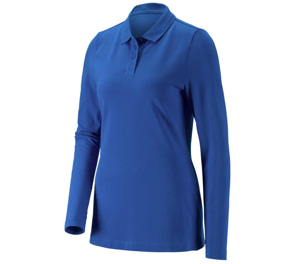 Maglie | Pullover | Bluse: e.s. polo in piqué longsleeve cotton stretch,donna + blu genziana