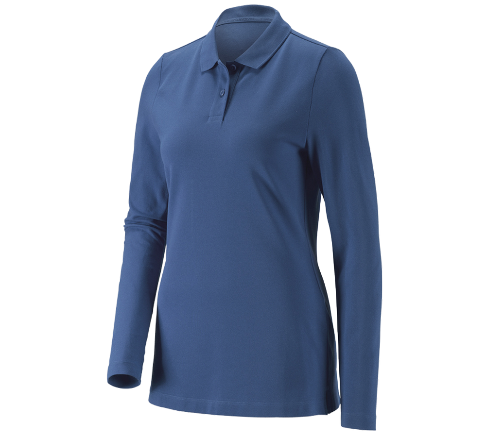 Maglie | Pullover | Bluse: e.s. polo in piqué longsleeve cotton stretch,donna + cobalto