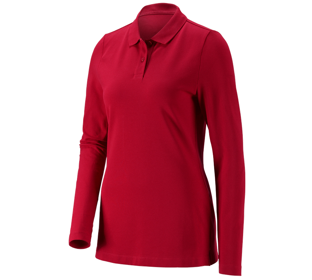 Maglie | Pullover | Bluse: e.s. polo in piqué longsleeve cotton stretch,donna + rosso fuoco