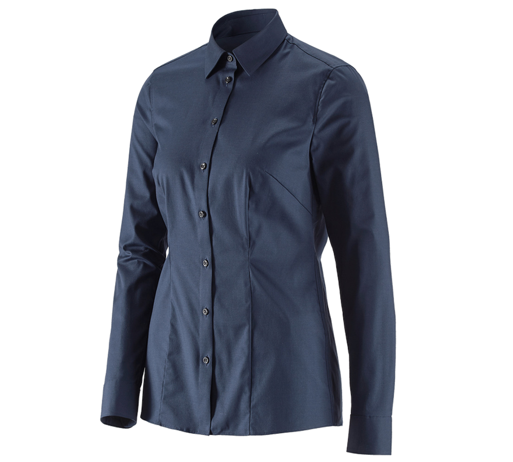 Maglie | Pullover | Bluse: e.s. blusa Business cotton stretch, donna,reg. fit + blu scuro