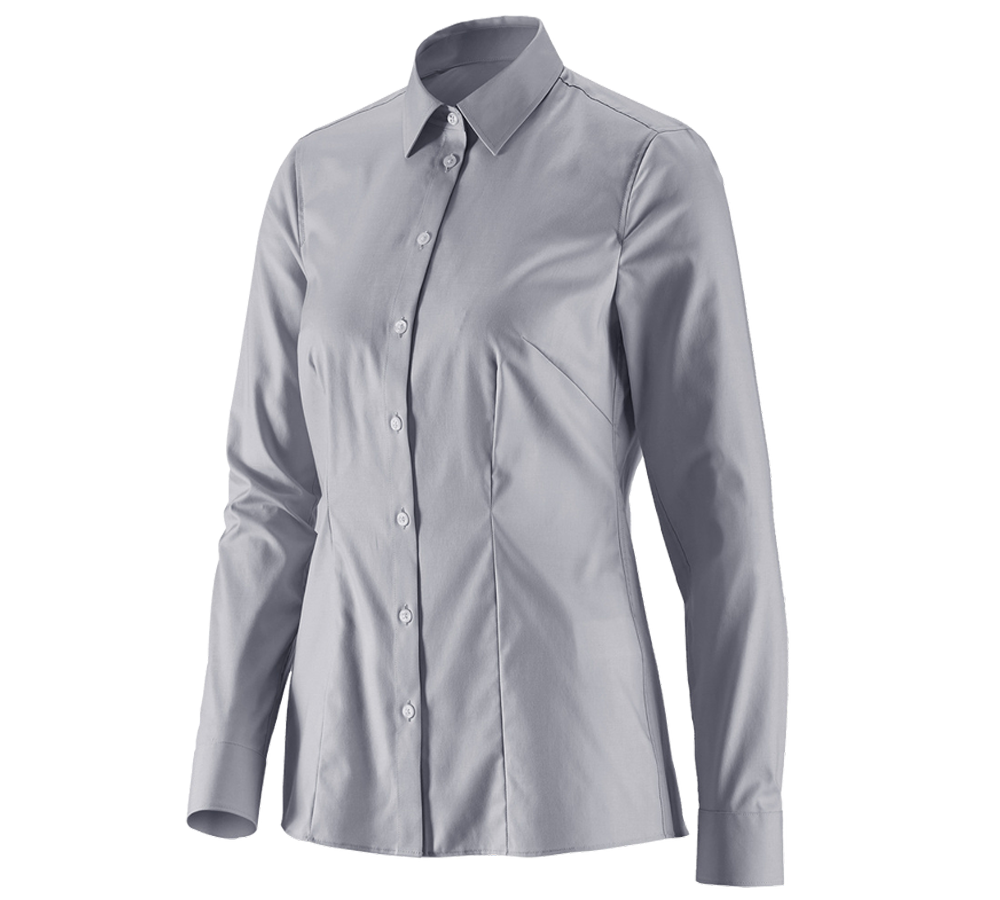 Maglie | Pullover | Bluse: e.s. blusa Business cotton stretch, donna,reg. fit + grigio nebbia