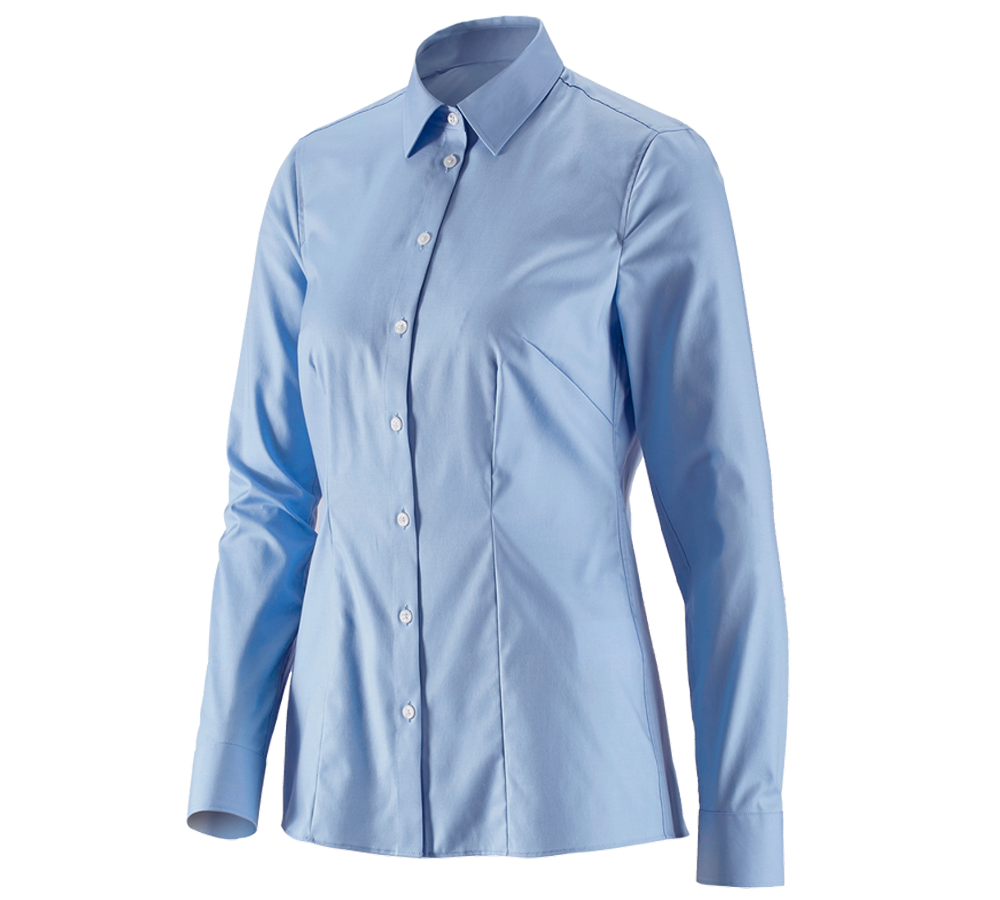 Maglie | Pullover | Bluse: e.s. blusa Business cotton stretch, donna,reg. fit + blu gelo