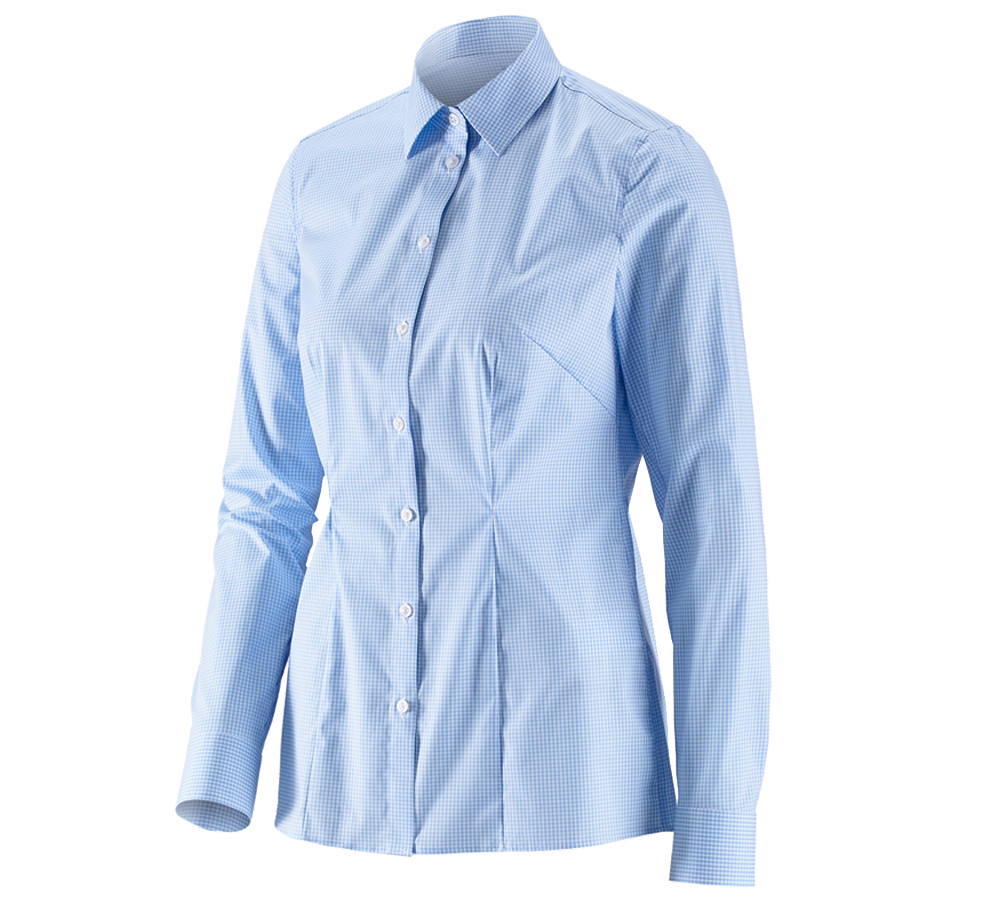 Maglie | Pullover | Bluse: e.s. blusa Business cotton stretch, donna,reg. fit + blu gelo a scacchi