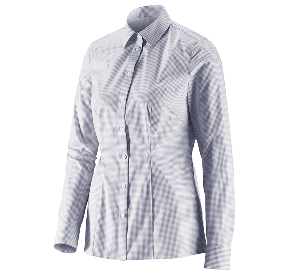 Maglie | Pullover | Bluse: e.s. blusa Business cotton stretch, donna,reg. fit + grigio nebbia a scacchi