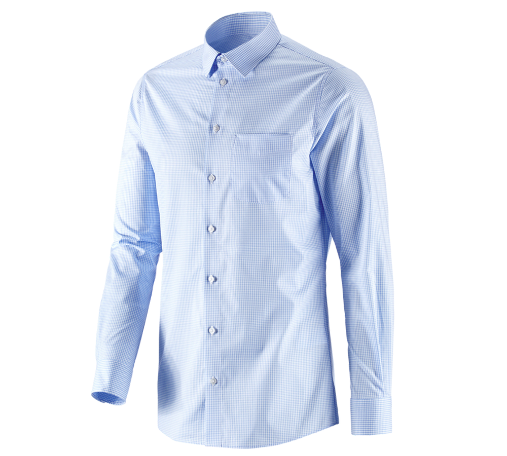 Maglie | Pullover | Camicie: e.s. camicia Business cotton stretch, slim fit + blu gelo a scacchi