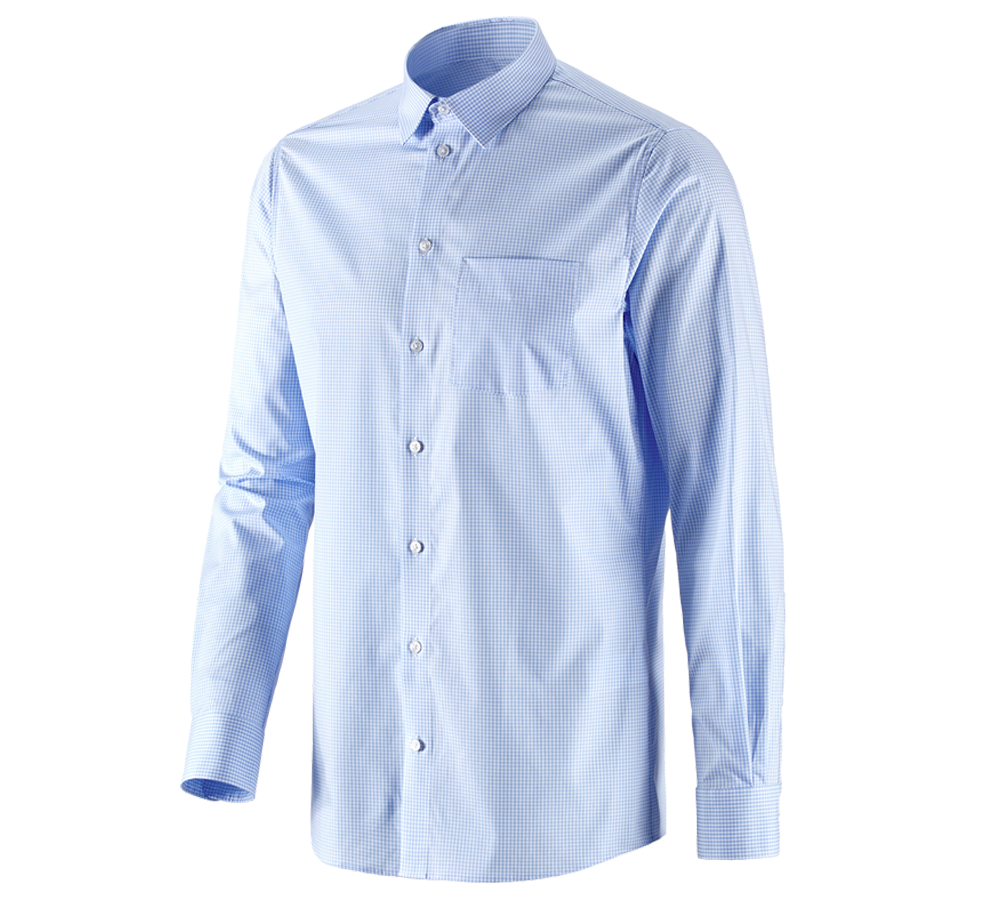 Maglie | Pullover | Camicie: e.s. camicia Business cotton stretch, regular fit + blu gelo a scacchi