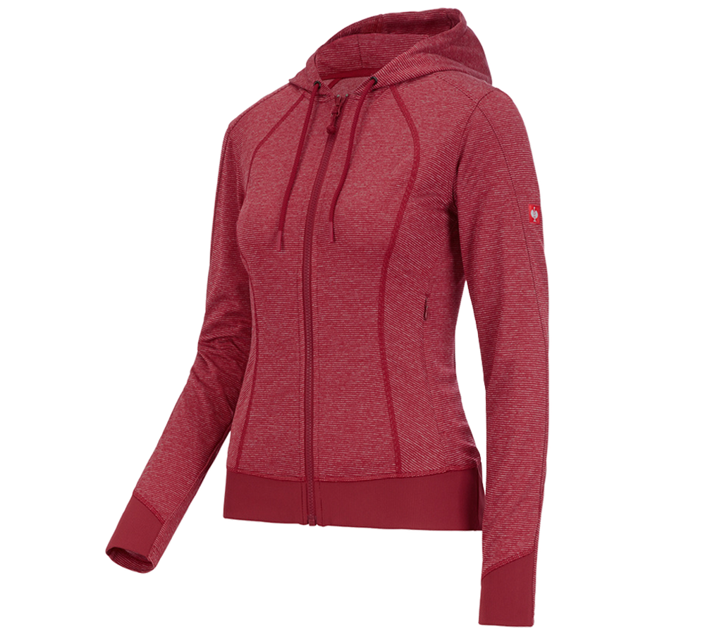 Temi: e.s. giacca funzionale con cappuccio stripe, donna + rosso fuoco
