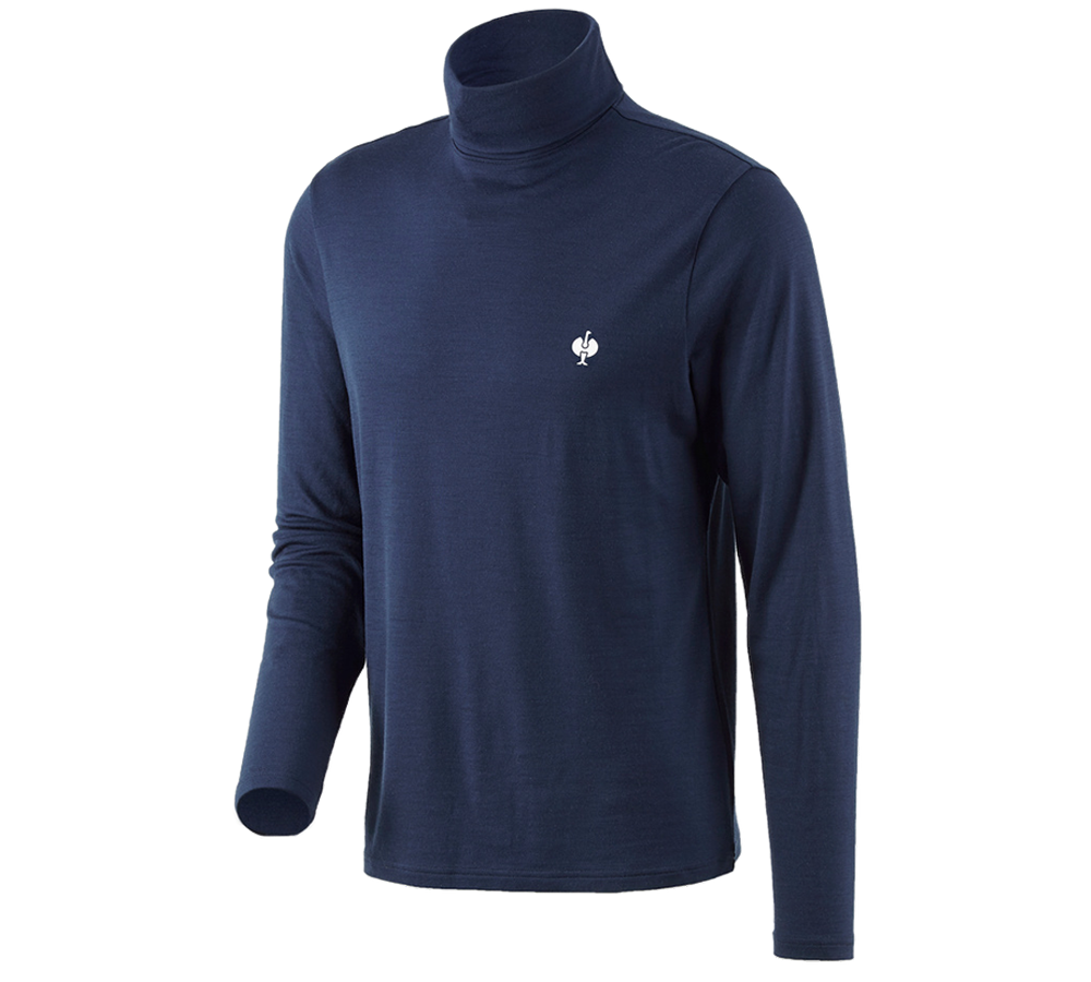 Maglie | Pullover | Camicie: Maglia a collo alto merino e.s.trail + blu profondo/bianco