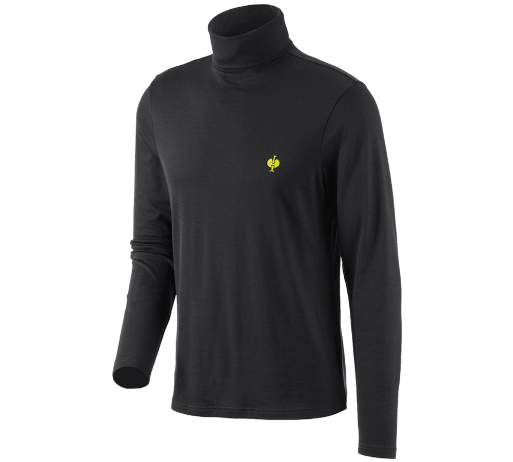 Maglie | Pullover | Camicie: Maglia a collo alto merino e.s.trail + nero/giallo acido