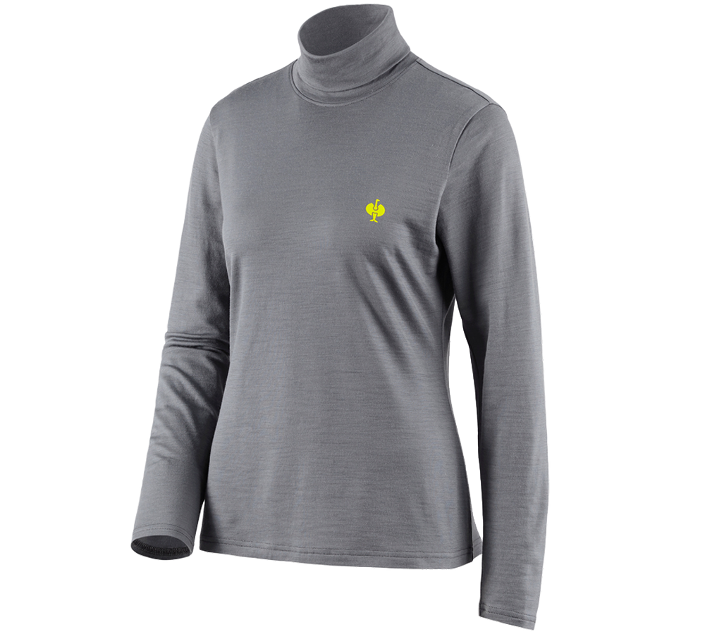 Maglie | Pullover | Bluse: Maglia a collo alto merino e.s.trail, donna + grigio basalto/giallo acido
