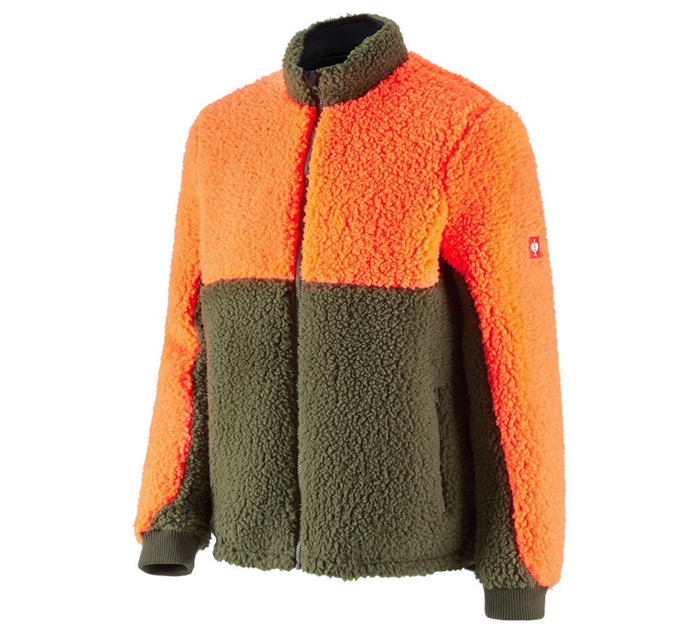 Giacche: e.s. giacca forestale in finta pelliccia + arancio fluo/verde fango