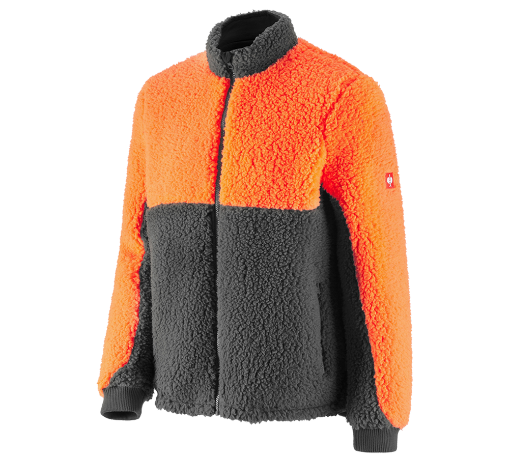 Freddo: e.s. giacca forestale in finta pelliccia + arancio fluo/grigio carbone