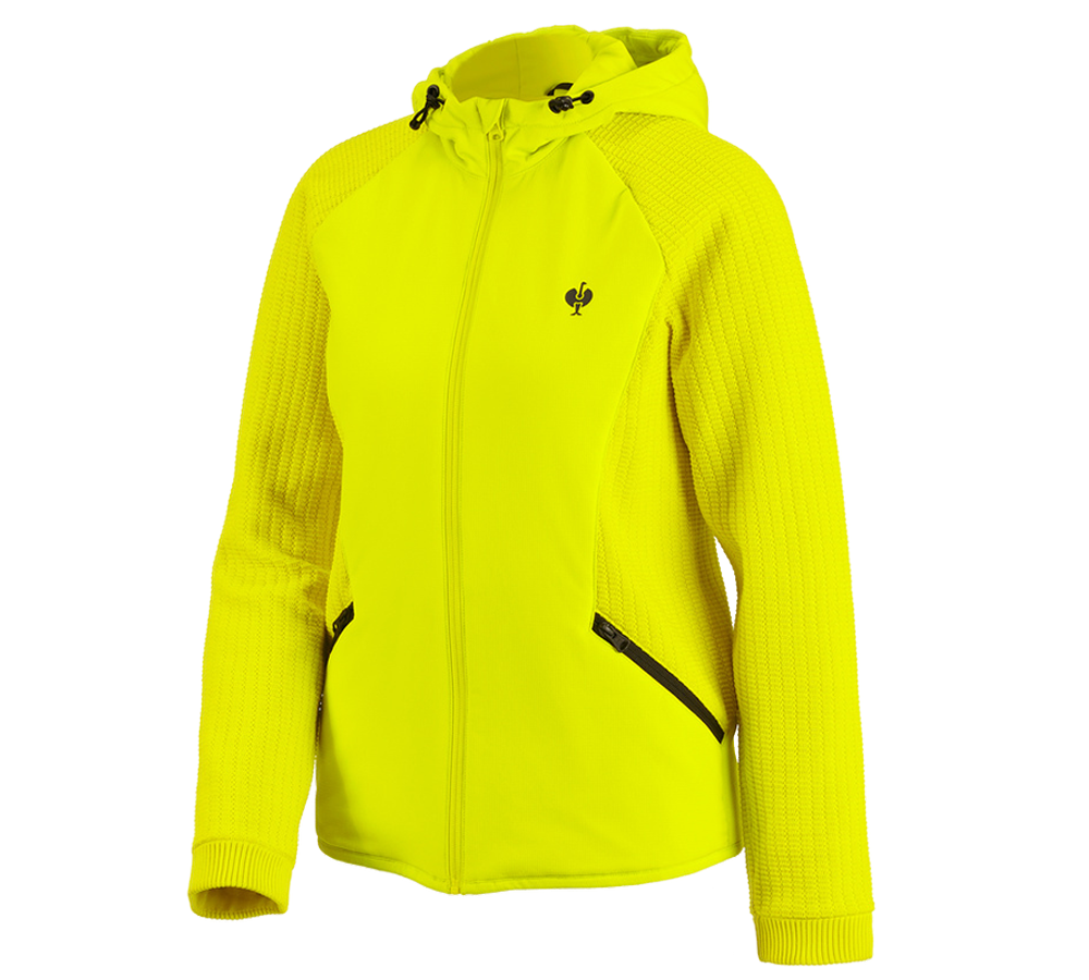 Abbigliamento: Giacca ibr. in maglia c.cappuccio e.s.trail, donna + giallo acido/nero