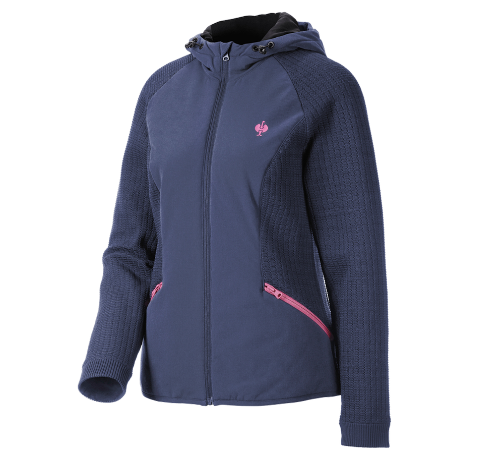 Giacche da lavoro: Giacca ibr. in maglia c.cappuccio e.s.trail, donna + blu profondo/rosa tara