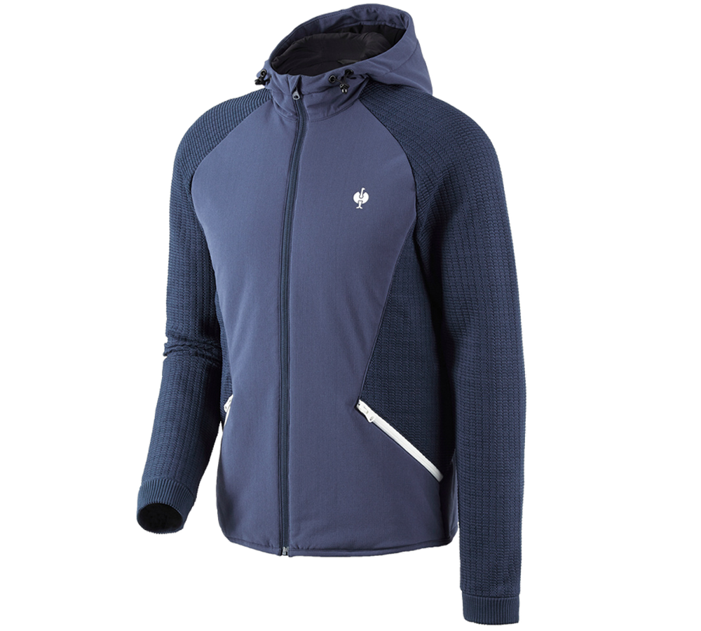 Temi: Giacca ibrida in maglia con cappuccio e.s.trail + blu profondo/bianco