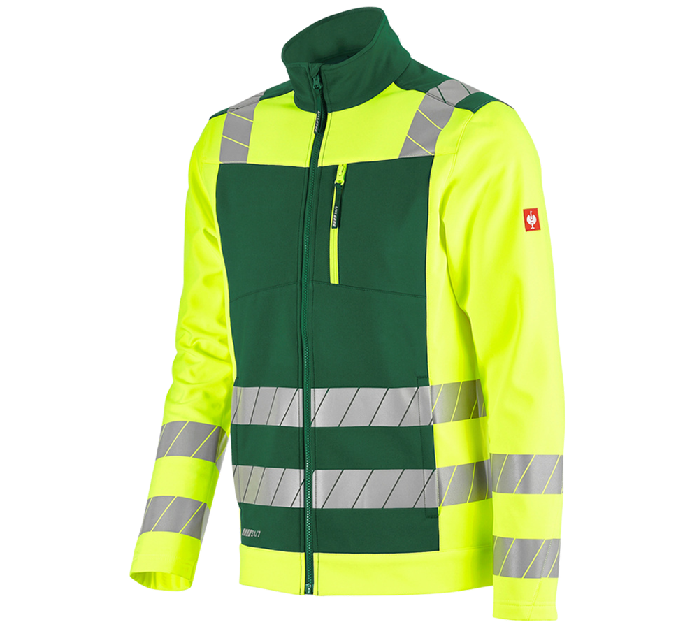 Bekleidung: Warnschutz Softshelljacke e.s.motion 24/7 + grün/warngelb