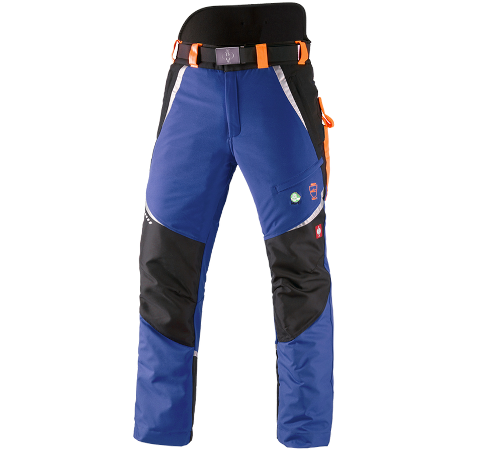 Giardinaggio / Forestale / Agricoltura: e.s. pantaloni antitaglio forestali, KWF + blu reale/arancio fluo