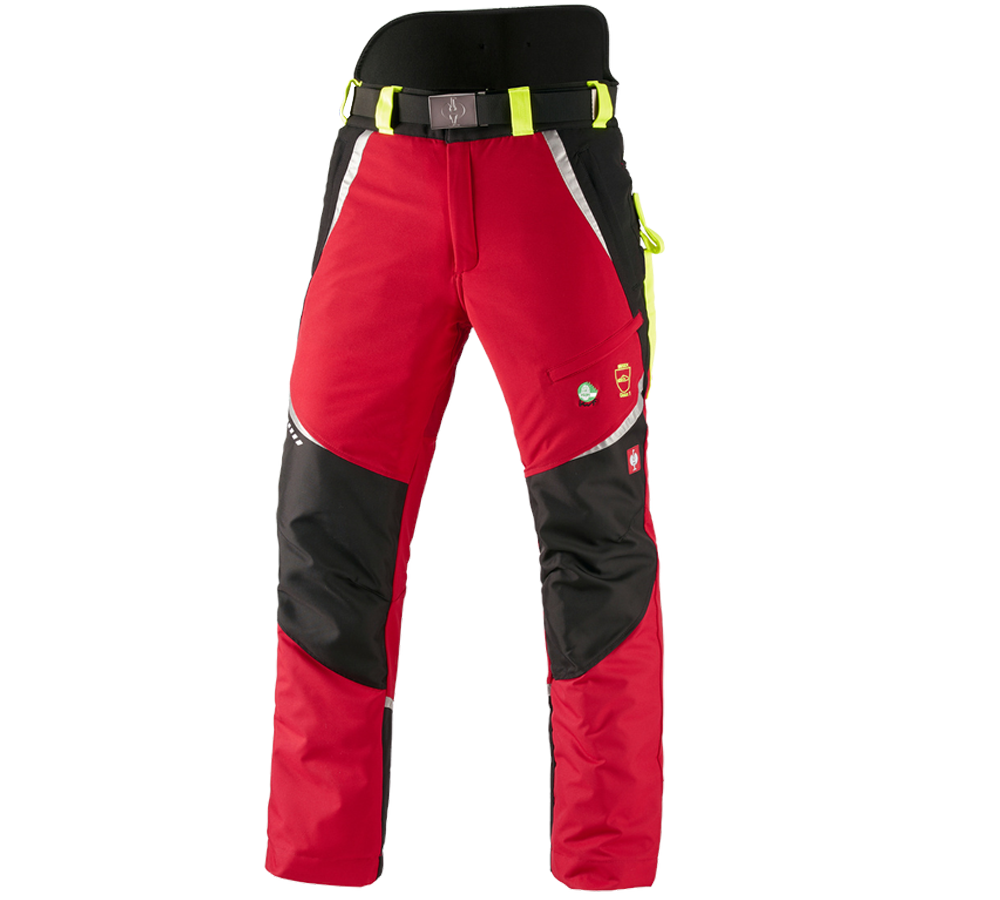 Abbigliamento forestale / antitaglio: e.s. pantaloni antitaglio forestali, KWF + rosso/giallo fluo