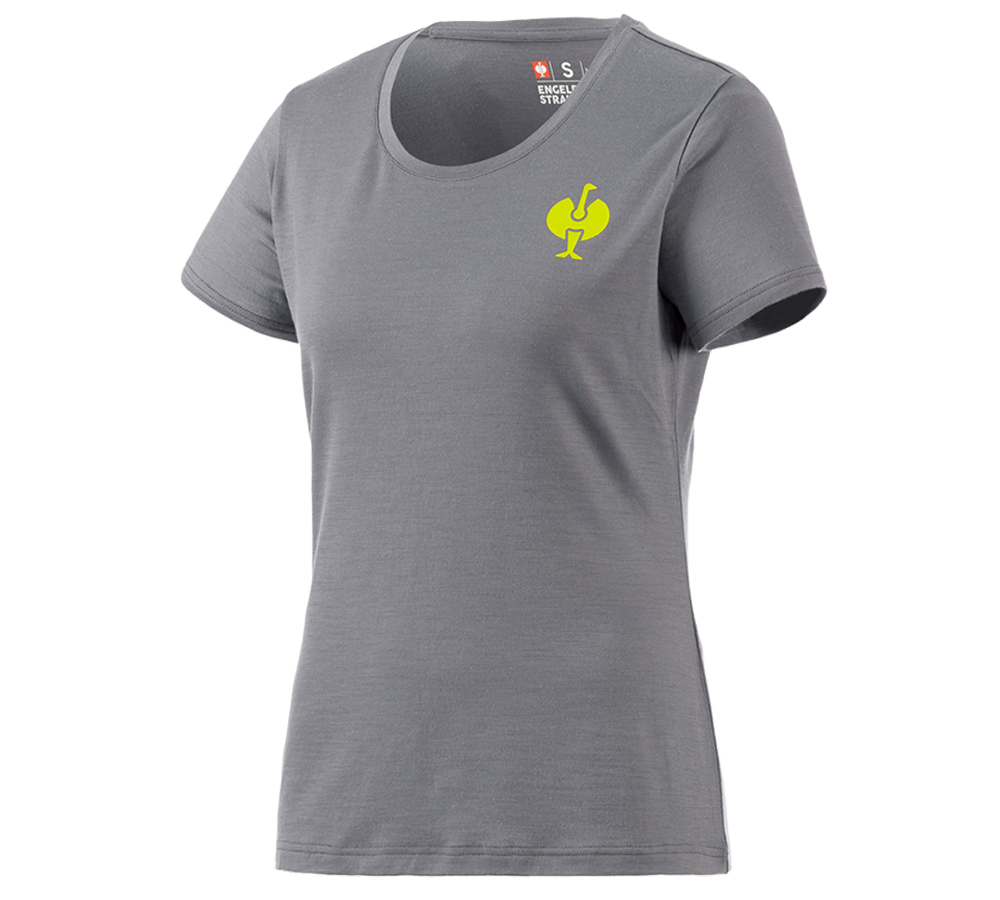 Abbigliamento: T-Shirt merino e.s.trail, donna + grigio basalto/giallo acido