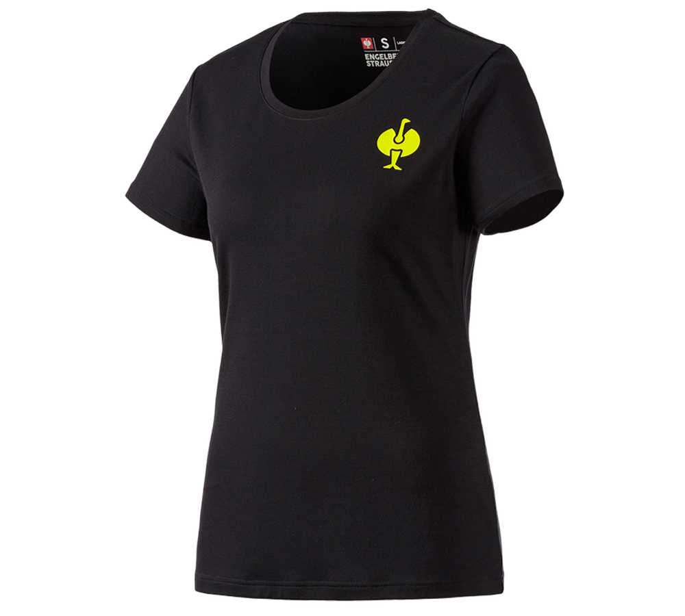 Abbigliamento: T-Shirt merino e.s.trail, donna + nero/giallo acido