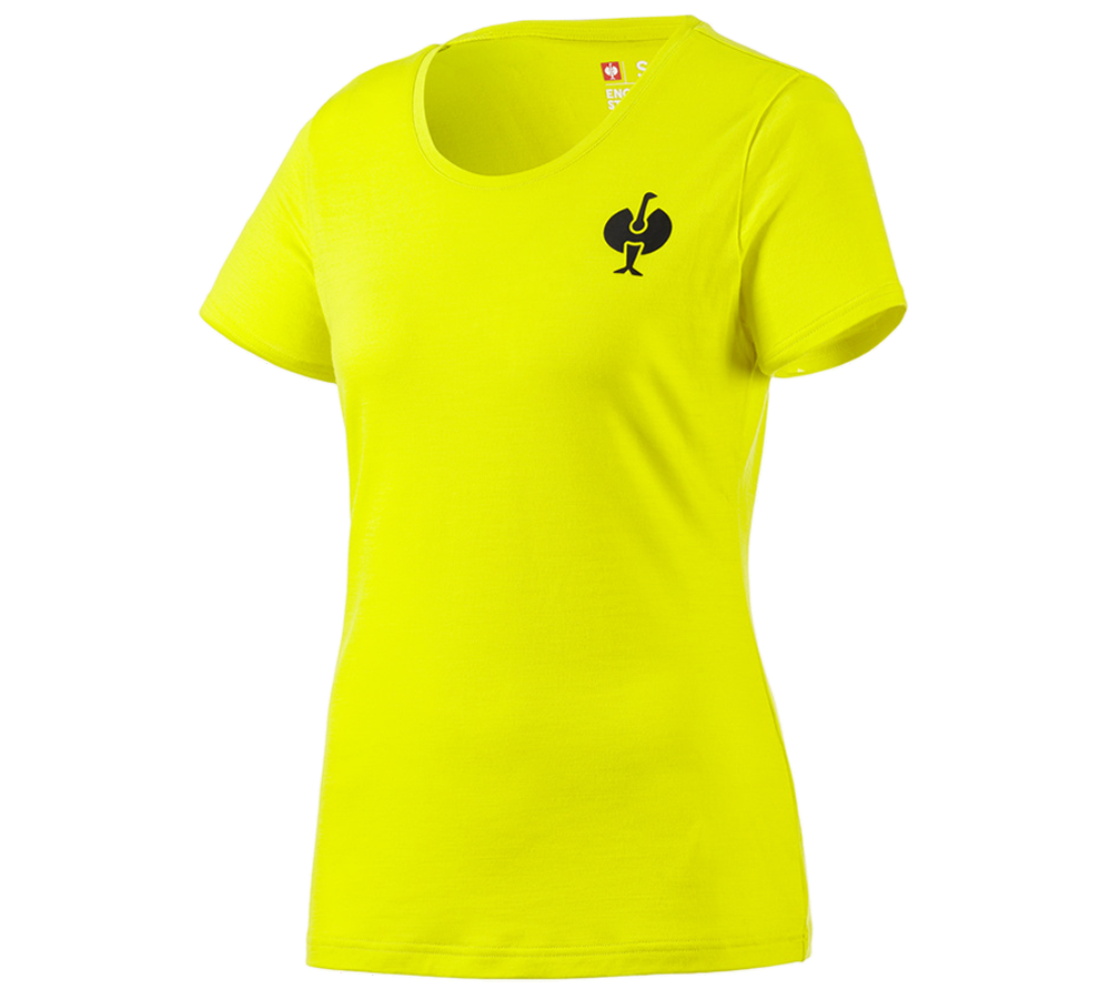 Abbigliamento: T-Shirt merino e.s.trail, donna + giallo acido/nero
