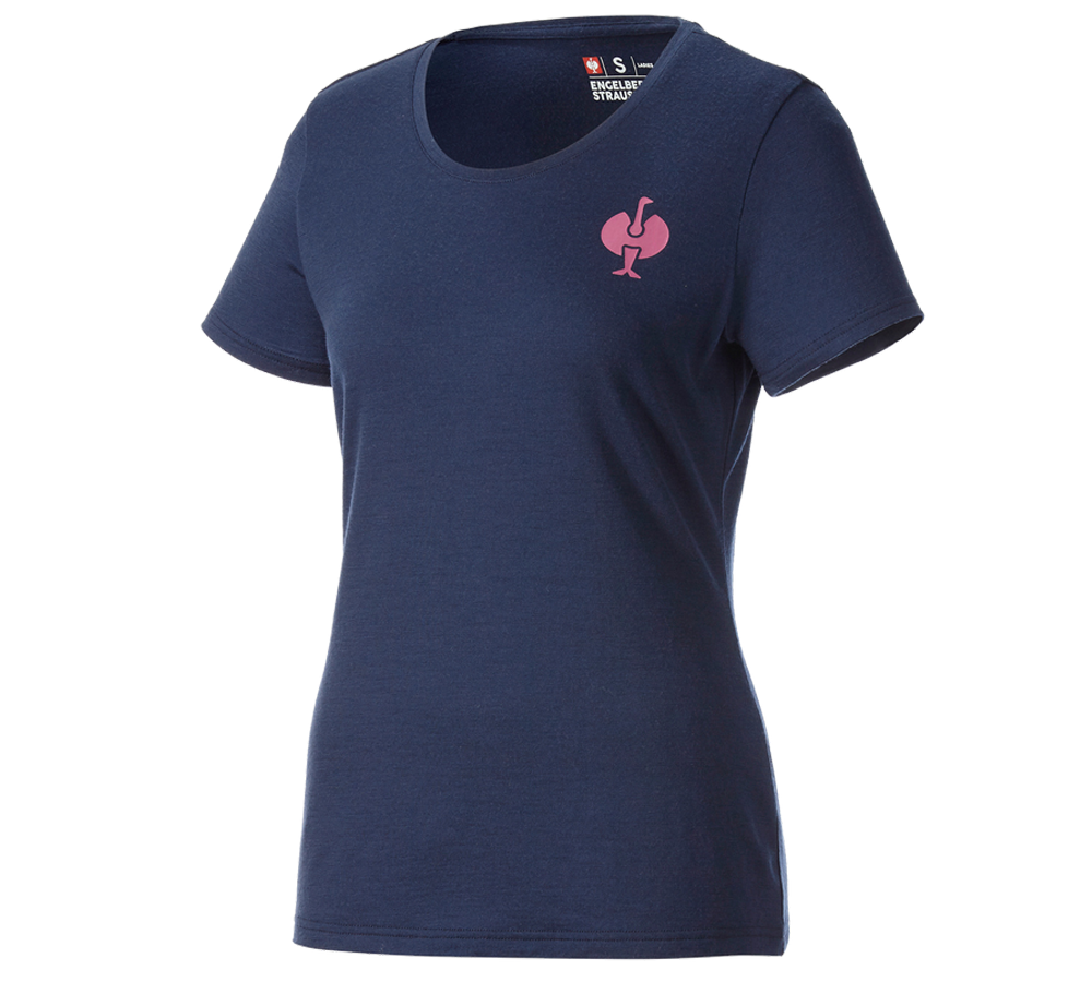 Maglie | Pullover | Bluse: T-Shirt merino e.s.trail, donna + blu profondo/rosa tara
