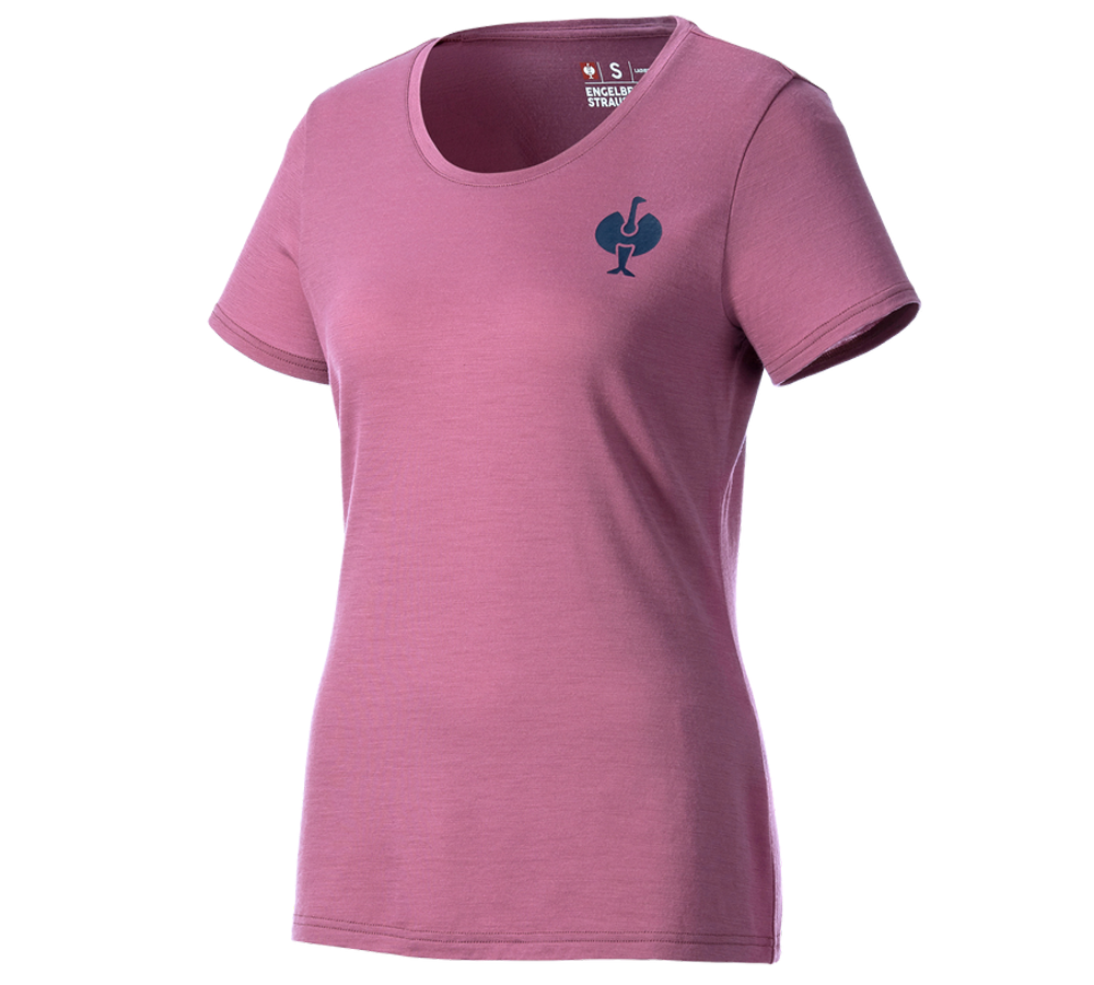 Maglie | Pullover | Bluse: T-Shirt merino e.s.trail, donna + rosa tara/blu profondo