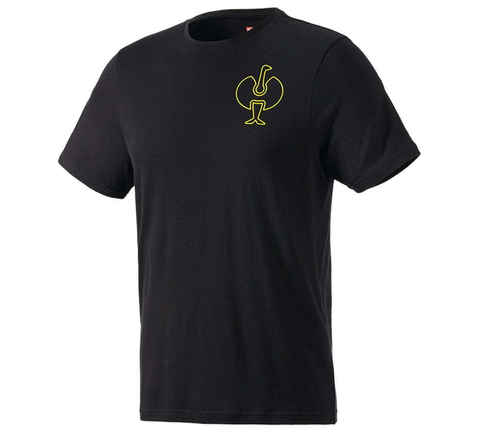 Maglie | Pullover | Camicie: T-Shirt merino e.s.trail + nero/giallo acido