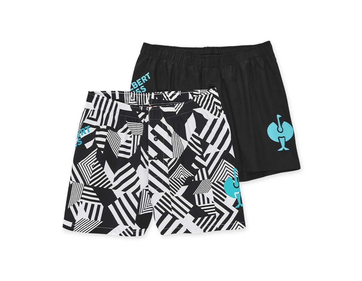 Intimo | Abbigliamento termico: Boxer Shorts cotton stretch e.s.trail, conf. da 2 + nero/turchese lapis+nero/bianco/turchese lapis