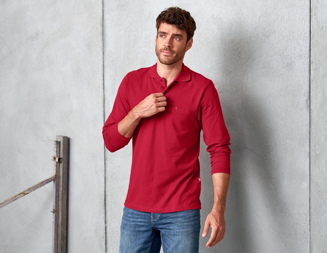 Maglie | Pullover | Camicie: e.s. longsleeve polo cotton Pocket + rosso