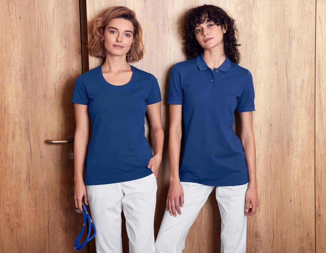 Temi: e.s. polo in piqué cotton stretch, donna + blu alcalino