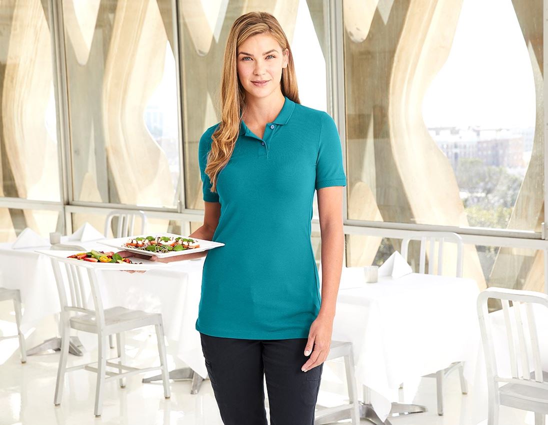 Maglie | Pullover | Bluse: e.s. polo in piqué cotton stretch, donna, long fit + oceano