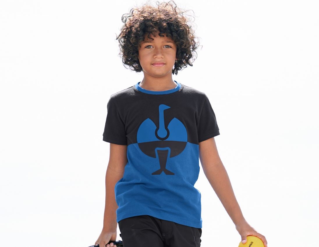Maglie | Pullover | T-Shirt: e.s. Piqué-Shirt colourblock, bambino + grafite/blu genziana