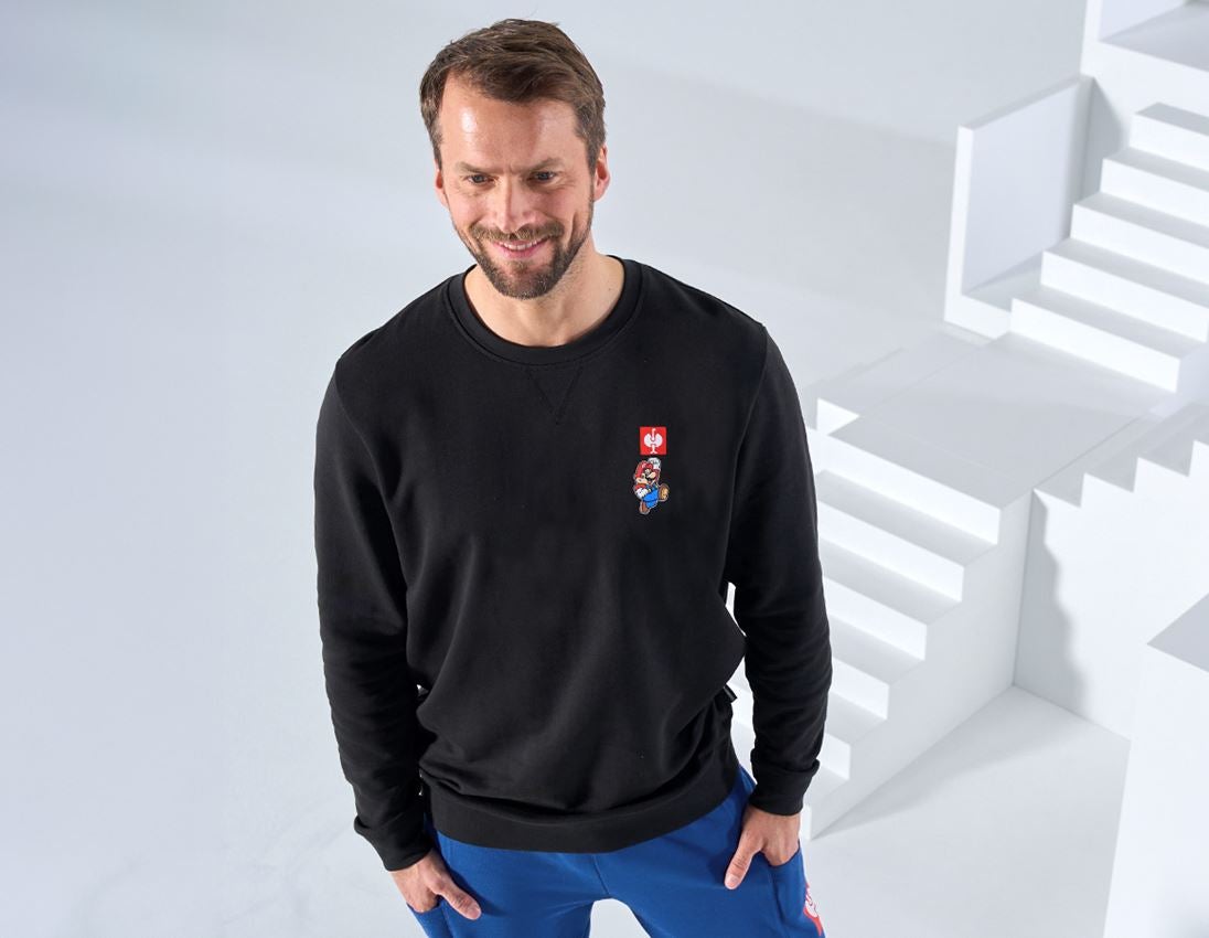 Shirts & Co.: Super Mario Sweatshirt, Herren + schwarz