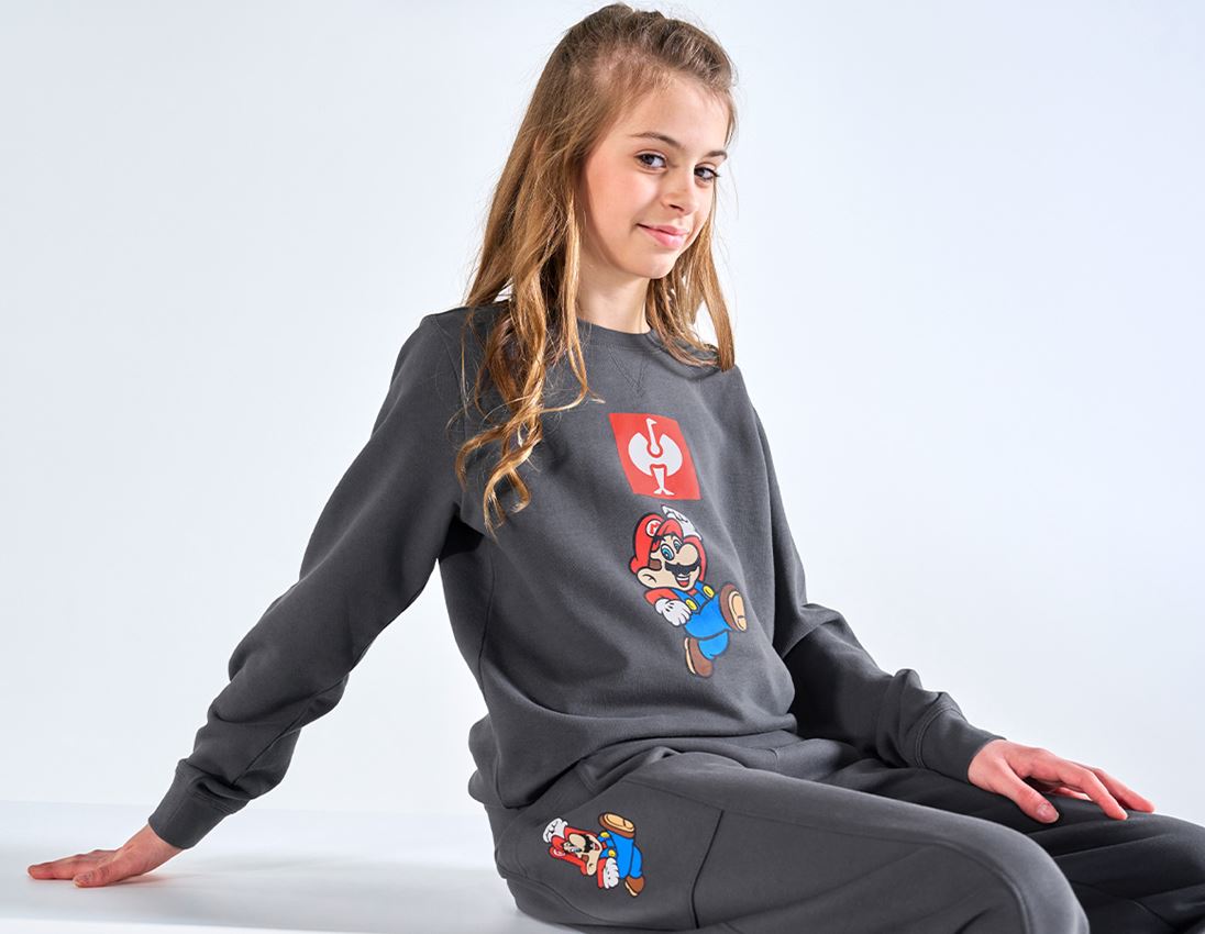 Shirts & Co.: Super Mario Sweatshirt, Kinder + anthrazit 1