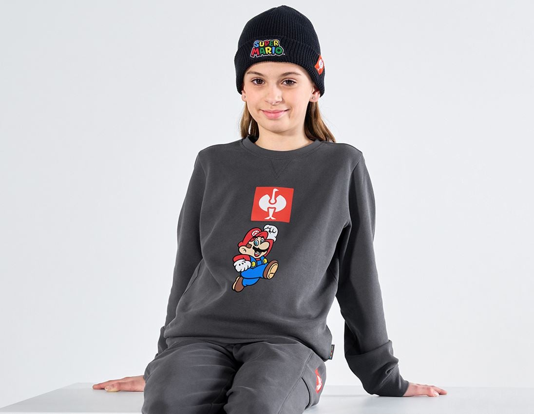 Shirts & Co.: Super Mario Sweatshirt, Kinder + anthrazit