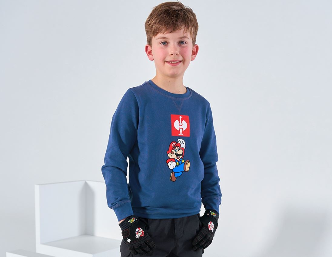 Maglie | Pullover | T-Shirt: Felpa Super Mario, bambino + blu alcalino