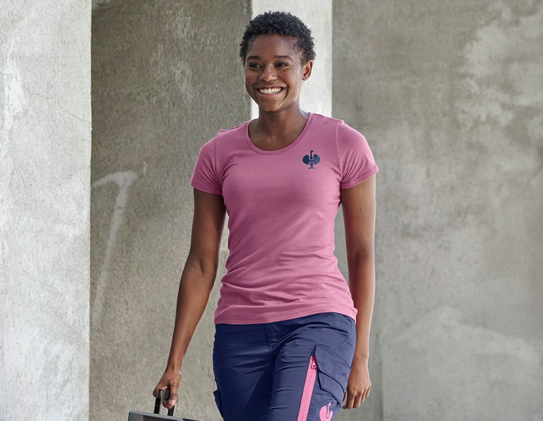 Maglie | Pullover | Bluse: T-Shirt merino e.s.trail, donna + rosa tara/blu profondo