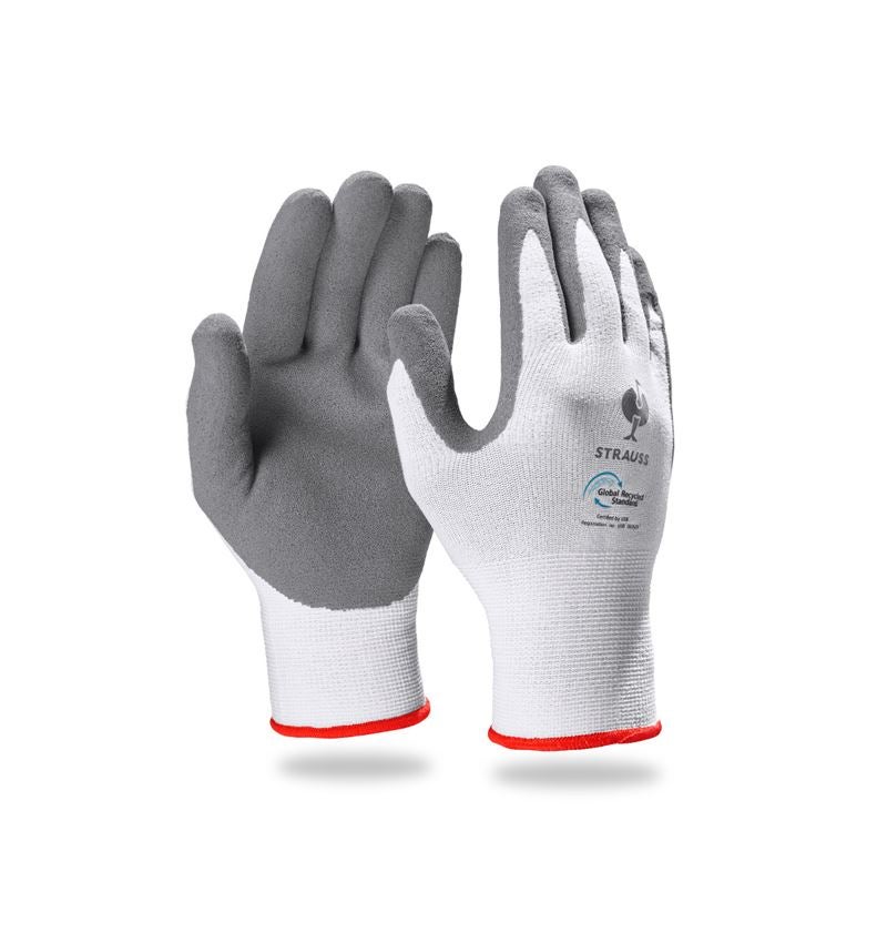 Sicurezza sul lavoro: e.s. guanti in espanso di nitrile recycled, 3 paia + antracite /bianco