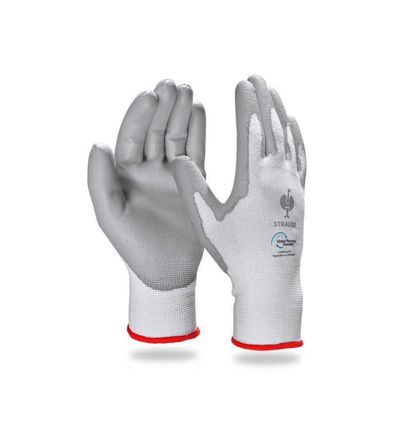 Sicurezza sul lavoro: e.s. guanti riciclati in PU, 3 paia + grigio/bianco