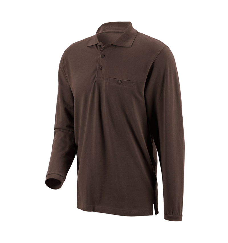Maglie | Pullover | Camicie: e.s. longsleeve polo cotton Pocket + castagna 1